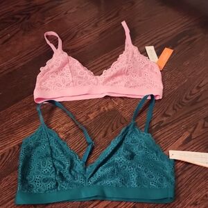 Colsie Pink and Green Lace Bralette Set Intimates